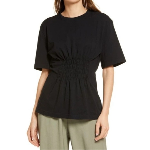 Open Edit Smocked Waist Cotton T-Shirt - Picture 1 of 4